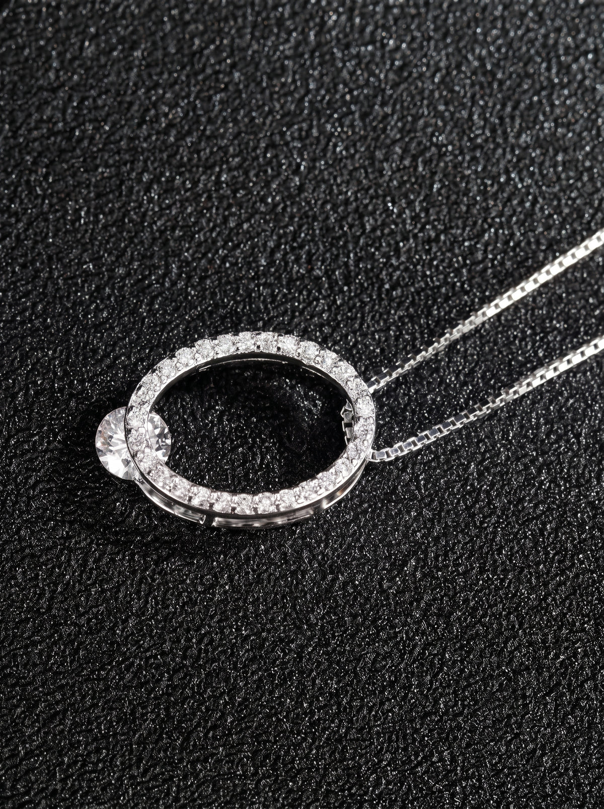 Oval Pendant Necklace for Women, Openwork Oval Frame with Pave Stone Accents and Round Stone Detail, Everyday Jewelry