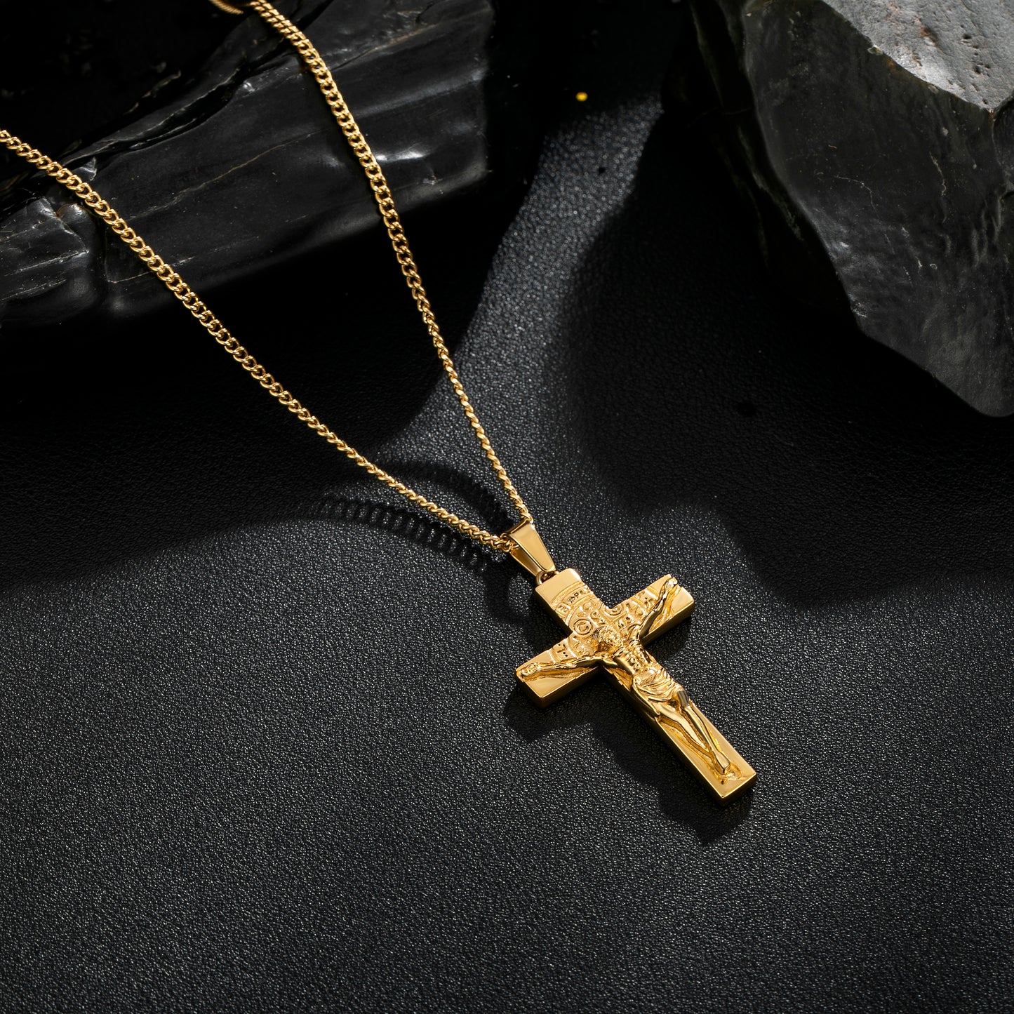 Cross Necklace for Men Women, Stainless Steel Crucifix Cross with Curb Chain Wheat Chain, Religious Faith Jewelry, Gift for Family