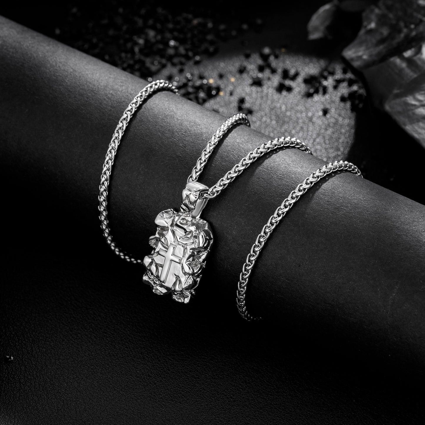 Cross Necklace for Men Women, Curb Chain Wheat Chain Options, Stainless Steel, Faith Jewelry for Everyday Wear