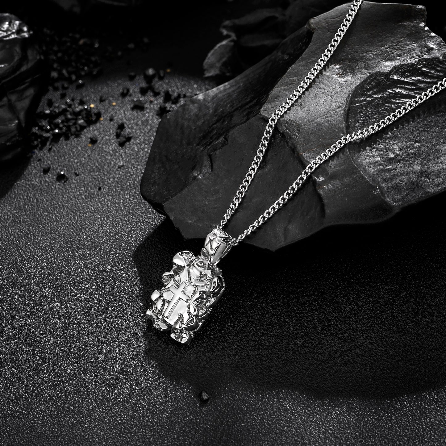 Cross Necklace for Men Women, Curb Chain Wheat Chain Options, Stainless Steel, Faith Jewelry for Everyday Wear