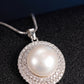 Freshwater Pearl Necklace for Women, Double Halo Round Pearl Pendant with Pave Stone Accents, Everyday Fashion Jewelry