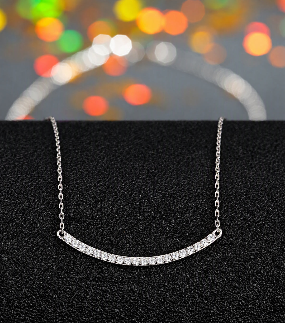 925 Sterling Silver Curved Bar Necklace, Minimalist Silver Pendant Jewelry with Chain, Dainty Modern Necklace for Women