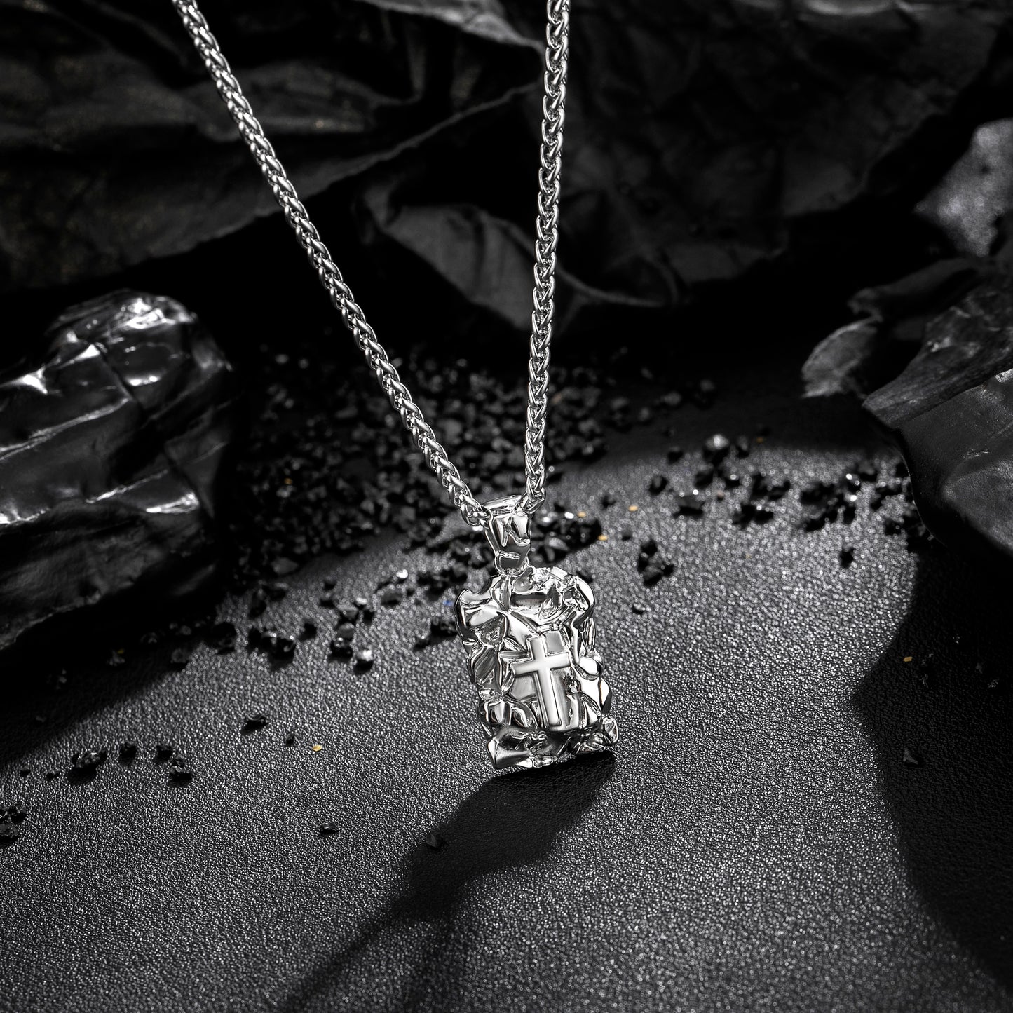 Cross Necklace for Men Women, Curb Chain Wheat Chain Options, Stainless Steel, Faith Jewelry for Everyday Wear