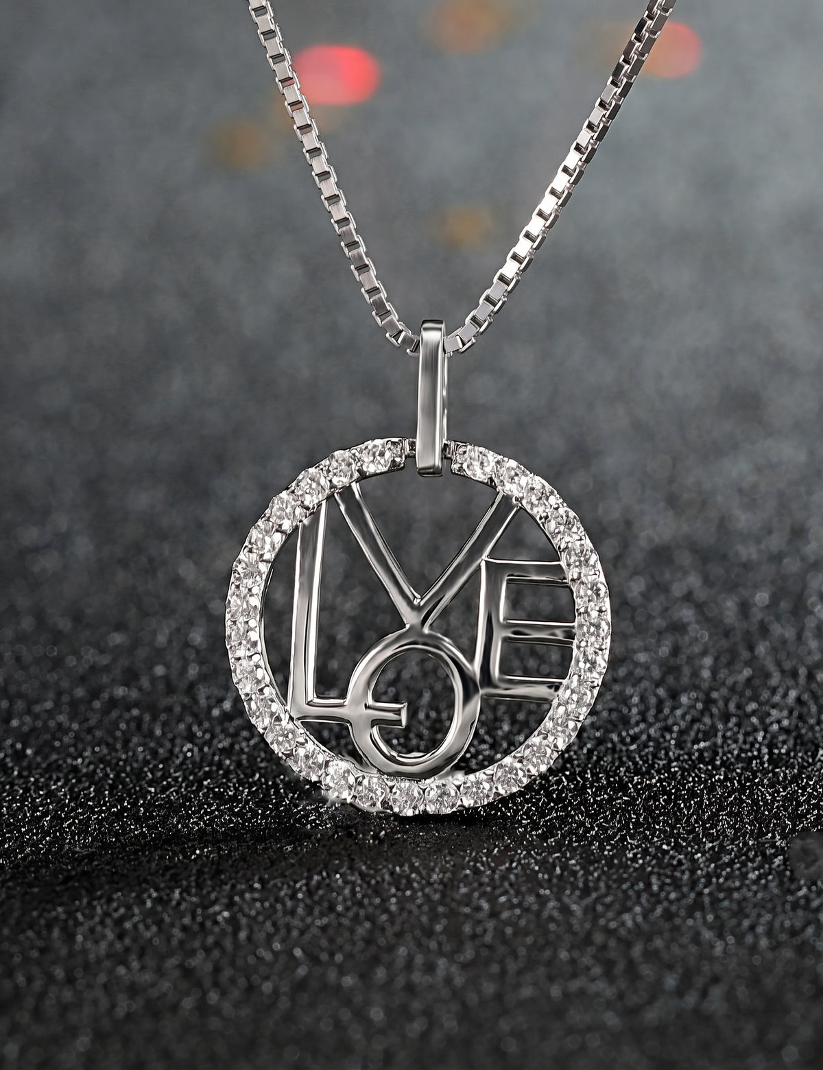 Love Necklace for Women, Round LOVE Letter Pendant with Pave Circle Frame, Openwork Design, Everyday Fashion Jewelry
