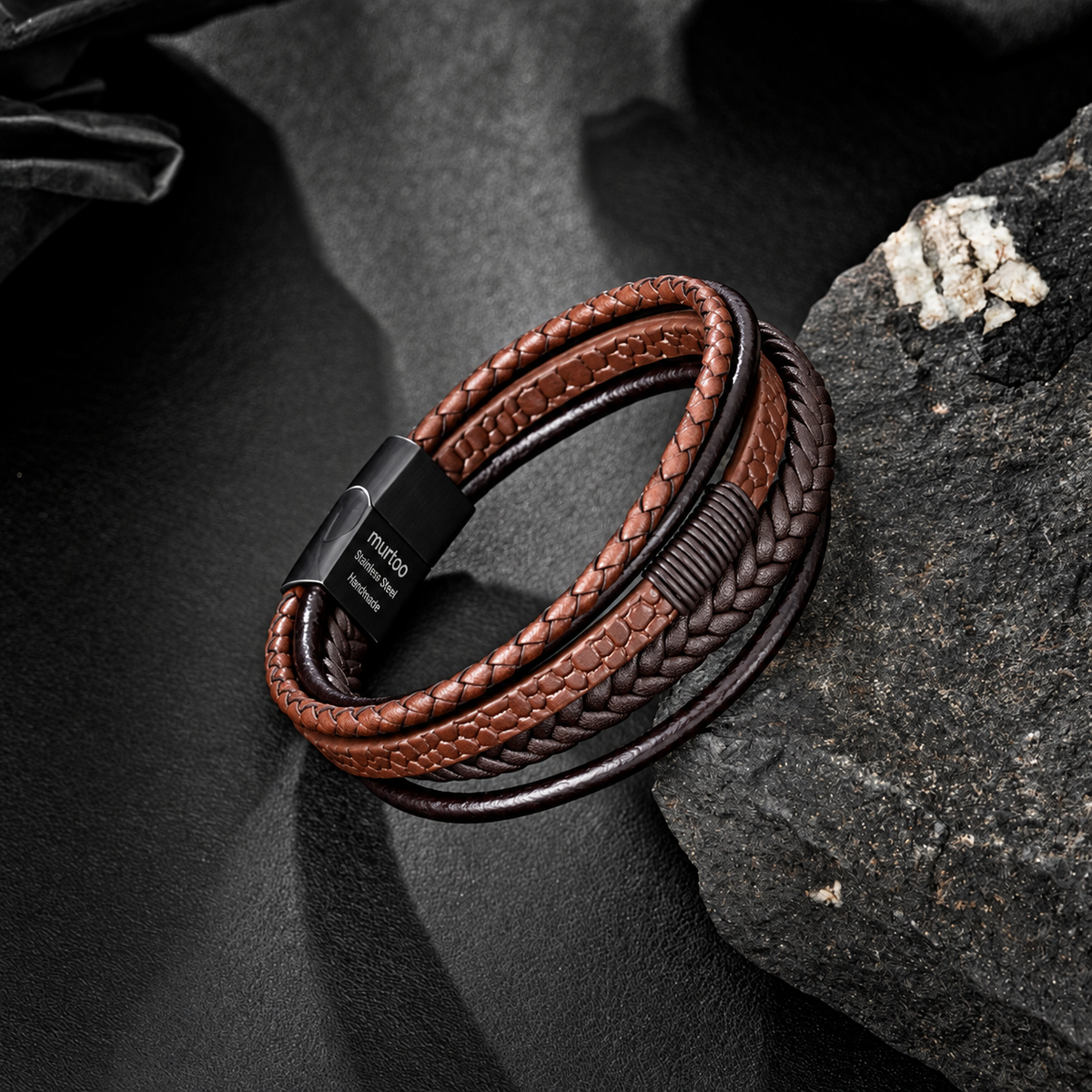 Mens Bracelet, Multi Strand Wrist Accessory, Handcrafted Knot Detail Design, Modern Style Bracelet for Men Daily Wear BHR00272
