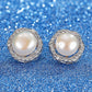 Freshwater Pearl Stud Earrings for Women, Geometric Halo Statement Earrings, Wedding Office Party Jewelry