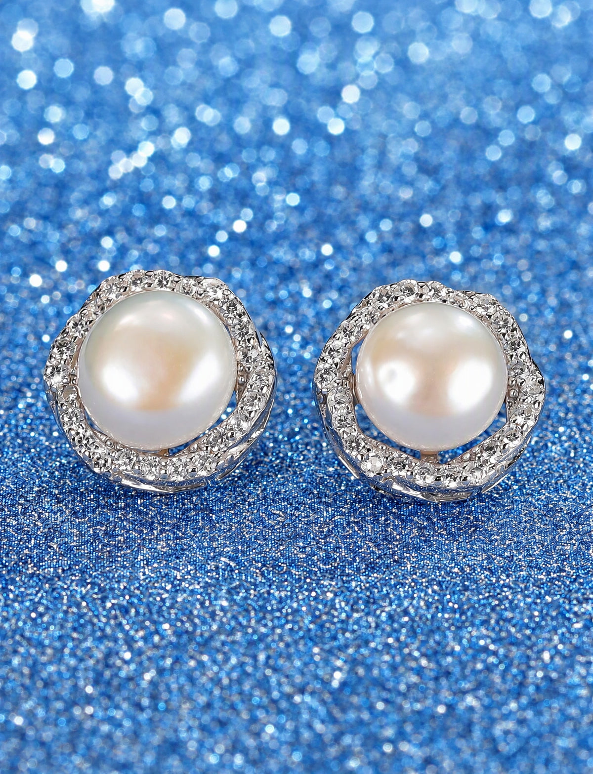 Freshwater Pearl Stud Earrings for Women, Geometric Halo Statement Earrings, Wedding Office Party Jewelry