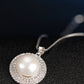 Freshwater Pearl Necklace for Women, Double Halo Round Pearl Pendant with Pave Stone Accents, Everyday Fashion Jewelry