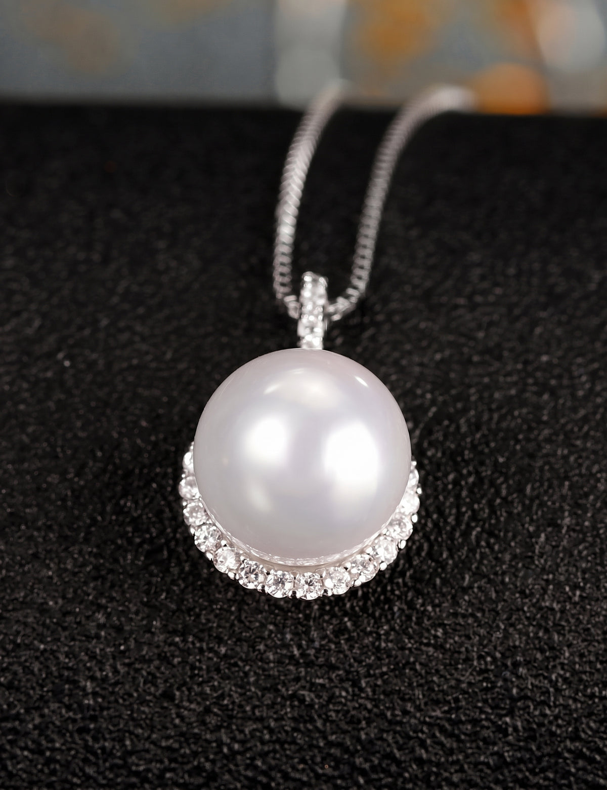 Pearl Jewelry Set for Women, Round Freshwater Pearl Pendant Necklace and Matching Halo Stud Earrings, Daily Wear