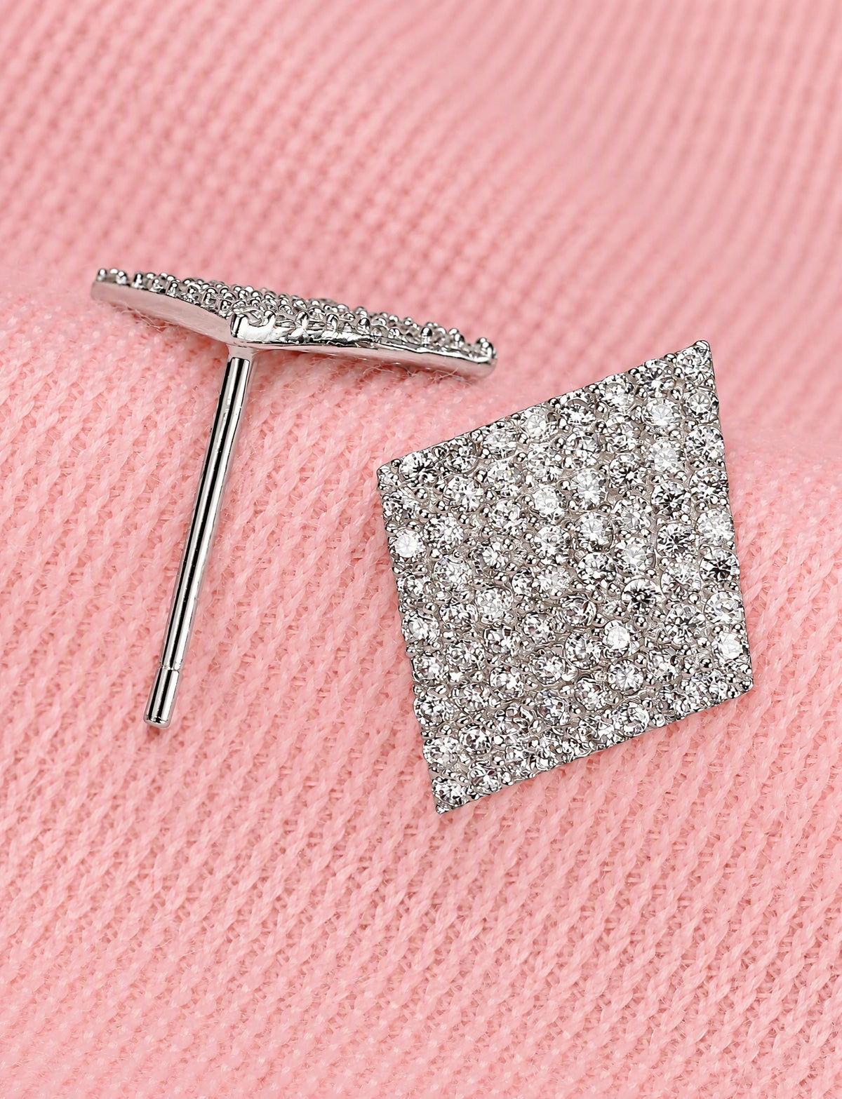 Square Stud Earrings for Women, Geometric Pavé Style Statement Earrings, Everyday Office Party Jewelry