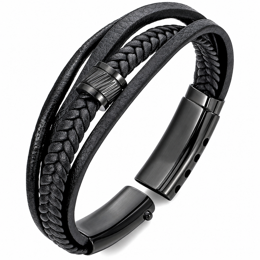 Mens Bracelet Adjustable Clasp Cuff Multi Strand Wristband Leather Bracelet for Daily Wear Minimalist Style Gift for Him