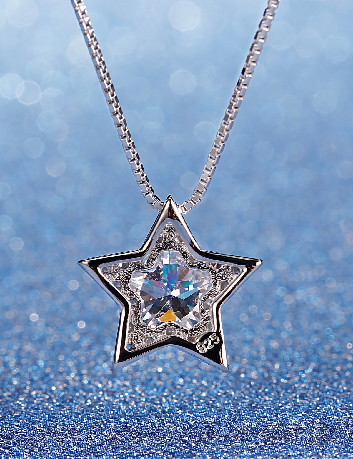 Star Jewelry Set for Women, Sterling Silver Five Point Star Pendant Necklace and Matching Stud Earrings, Daily Fashion