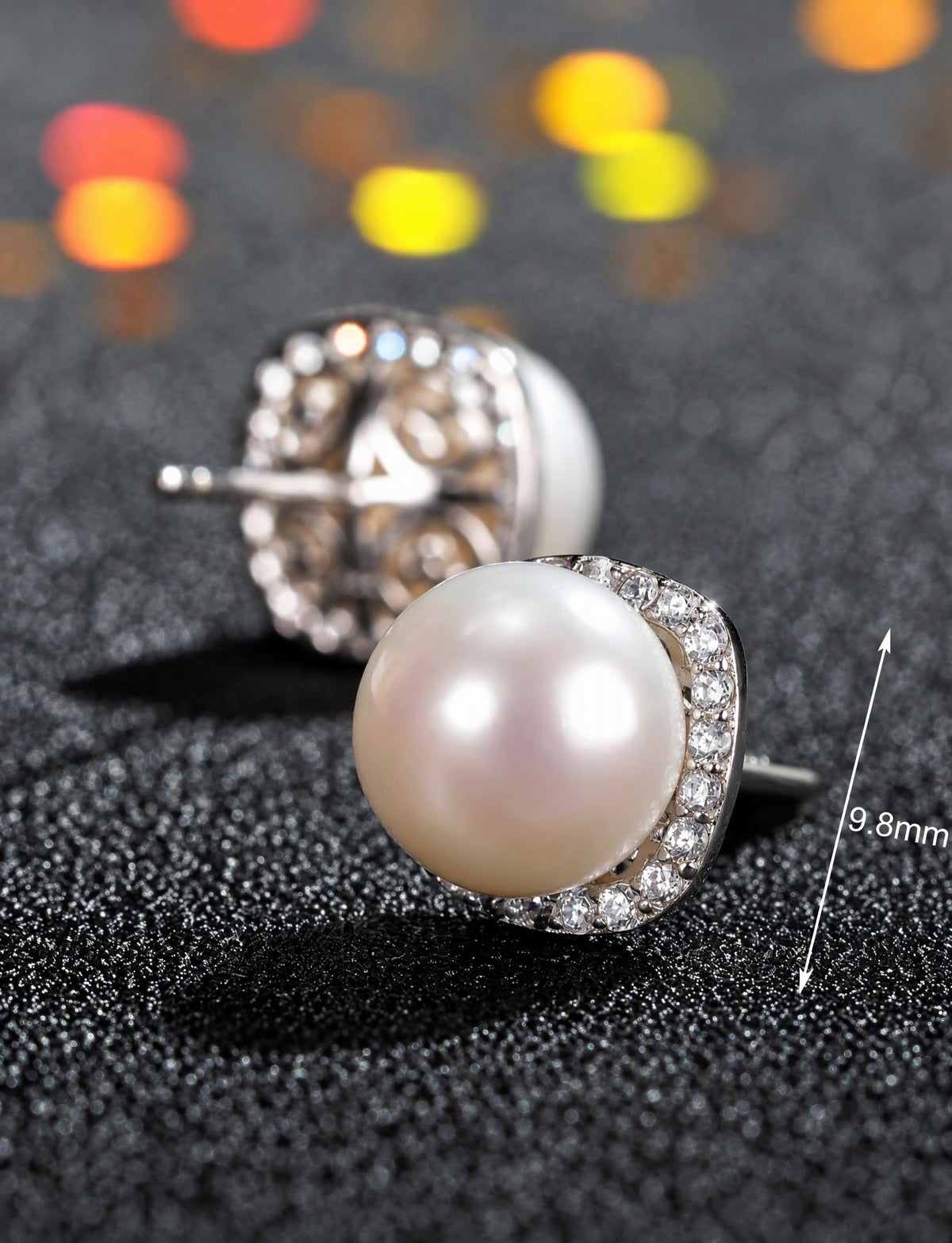 Pearl Halo Stud Earrings for Women, Square Geometric Statement Studs, Everyday Office Wedding Party Jewelry