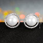 Pearl Jewelry Set for Women, Round Freshwater Pearl Pendant Necklace and Matching Halo Stud Earrings, Daily Wear