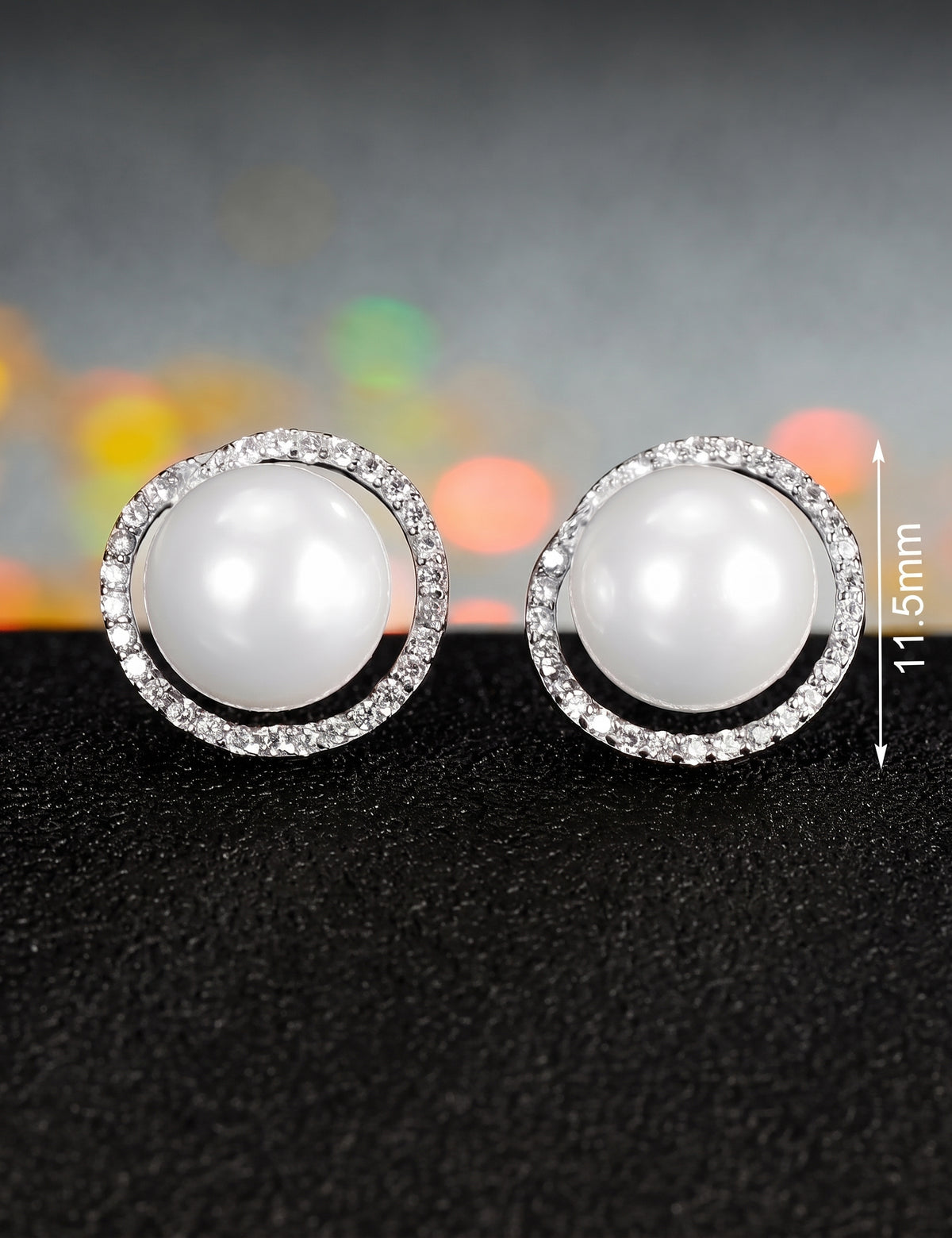 Pearl Jewelry Set for Women, Round Freshwater Pearl Pendant Necklace and Matching Halo Stud Earrings, Daily Wear