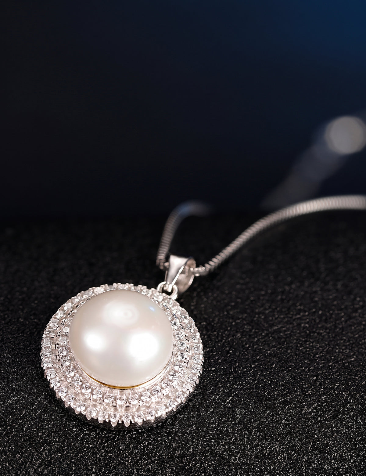 Freshwater Pearl Necklace and Earrings Set, S925 Silver Round Halo Jewelry Set for Women