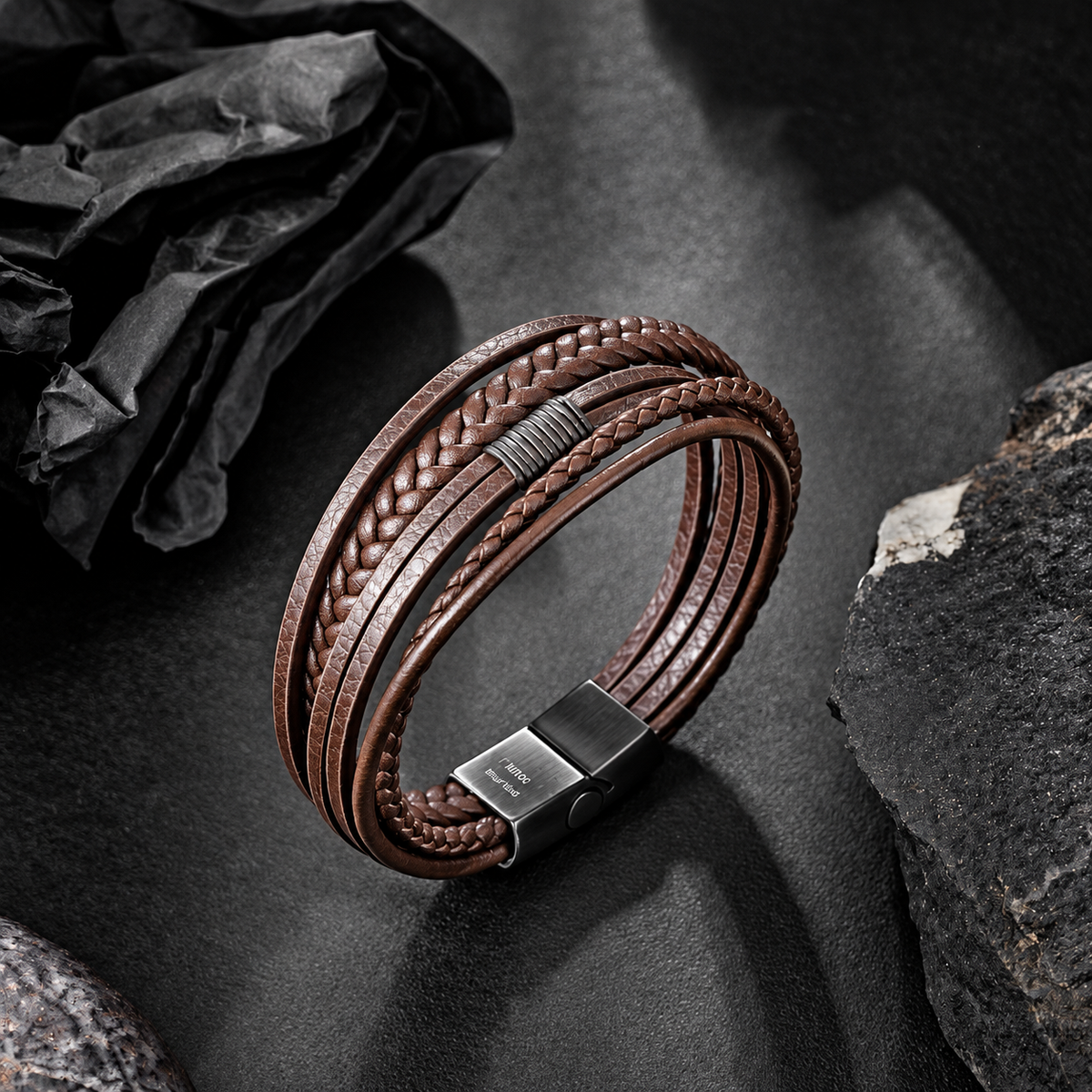 Mens Bracelet, Multi Strand Wrist Accessory, Handcrafted Knot Detail Design, Modern Style Bracelet for Men Daily Wear BHR00272