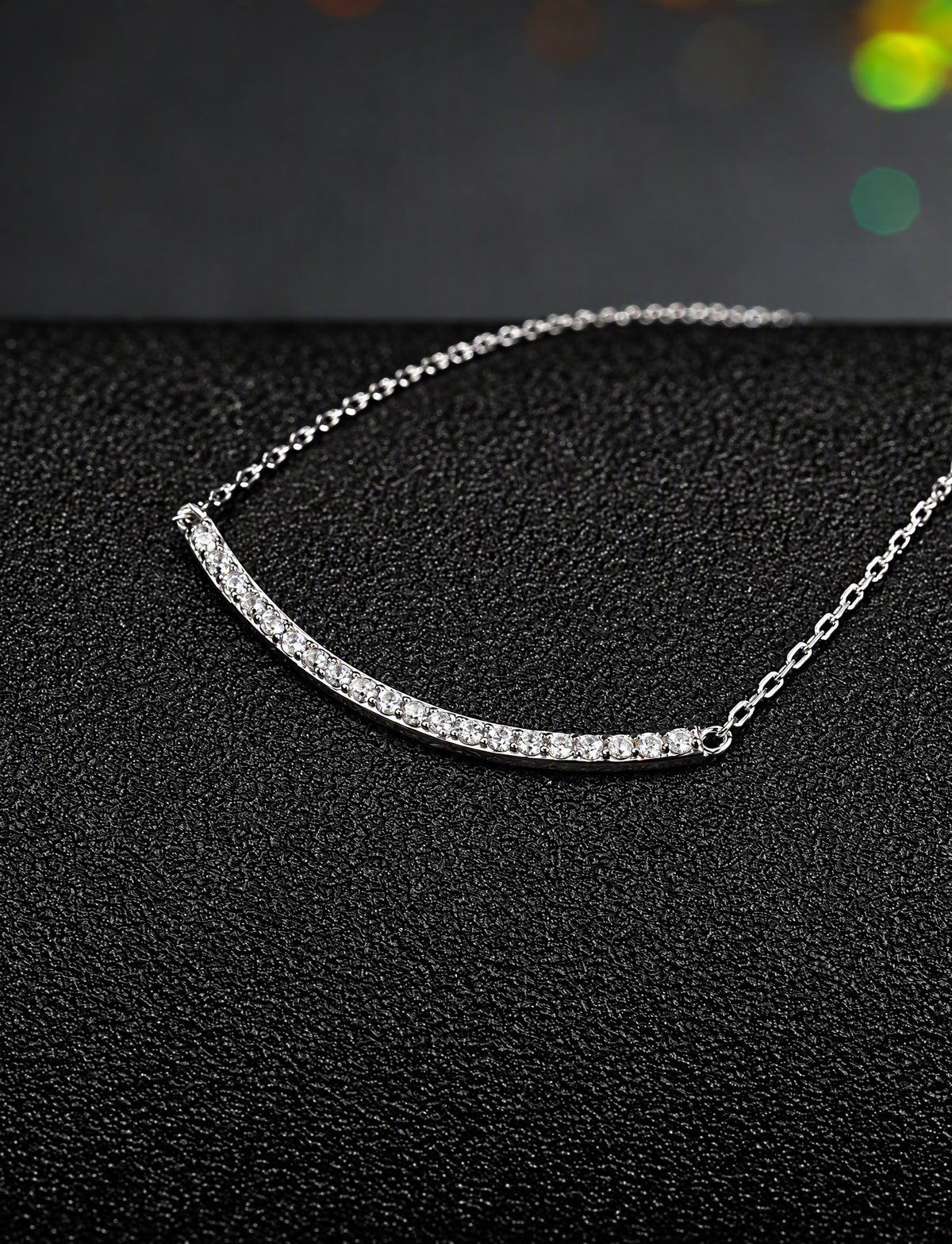 925 Sterling Silver Curved Bar Necklace, Minimalist Silver Pendant Jewelry with Chain, Dainty Modern Necklace for Women