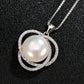 Freshwater Pearl Necklace for Women, Interlocking Circle Pendant with Pave Stone Accents, Modern Everyday Jewelry