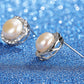 Freshwater Pearl Stud Earrings for Women, Geometric Halo Statement Earrings, Wedding Office Party Jewelry