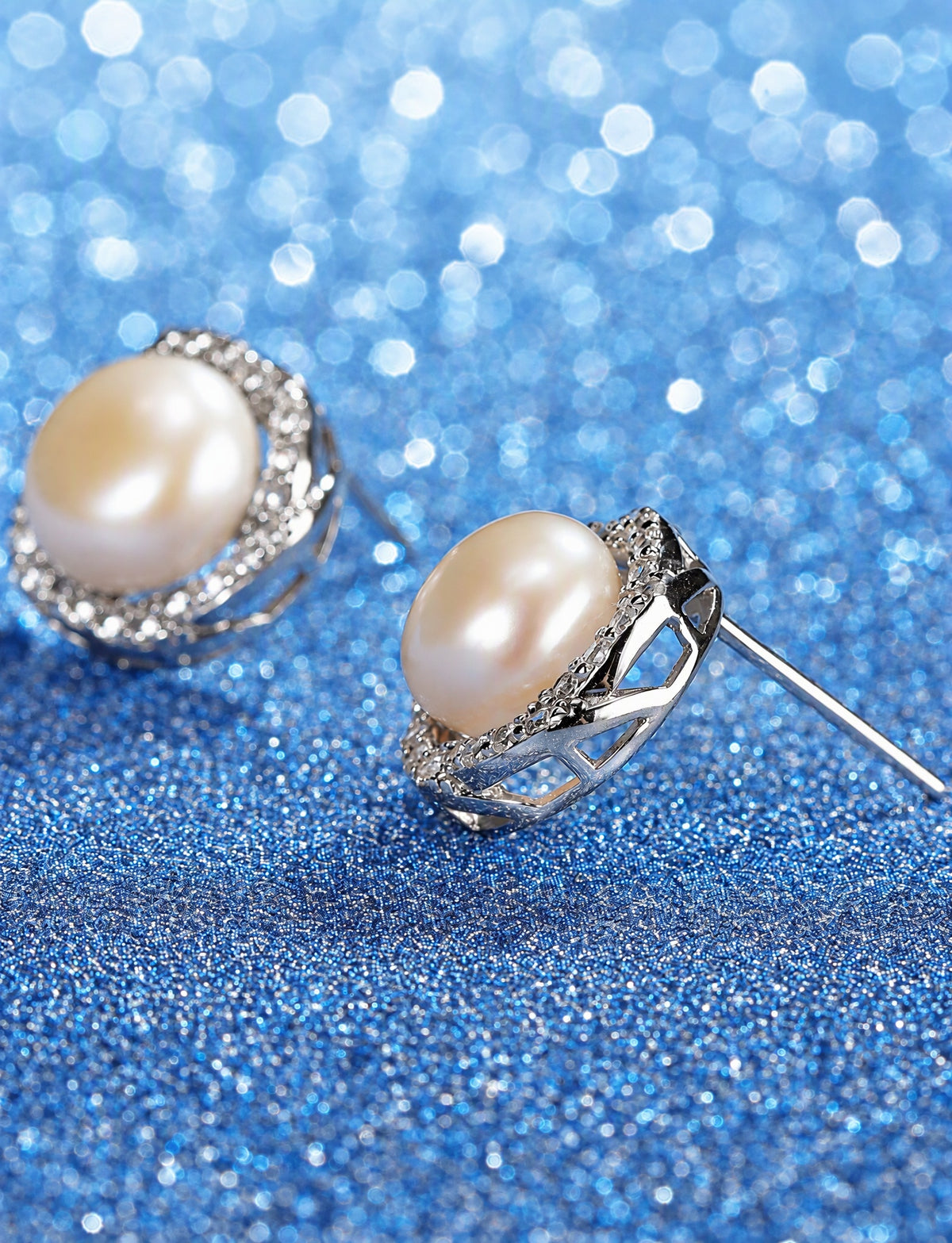 Freshwater Pearl Stud Earrings for Women, Geometric Halo Statement Earrings, Wedding Office Party Jewelry