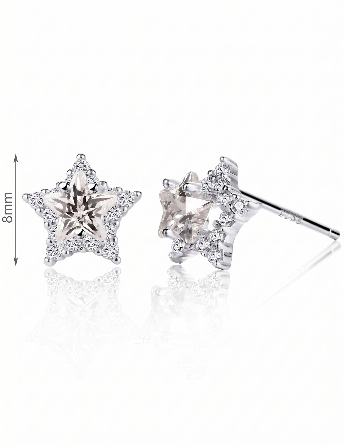 Star Jewelry Set for Women, Sterling Silver Five Point Star Pendant Necklace and Matching Stud Earrings, Daily Fashion