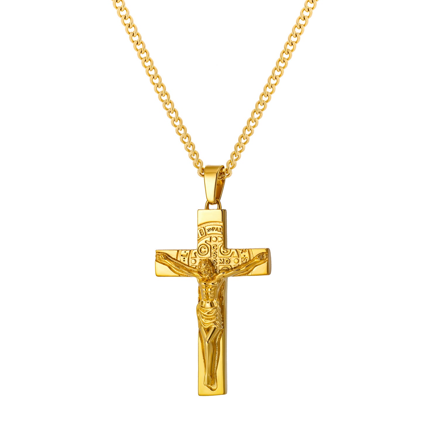 Cross Necklace for Men Women, Stainless Steel Crucifix Cross with Curb Chain Wheat Chain, Religious Faith Jewelry, Gift for Family