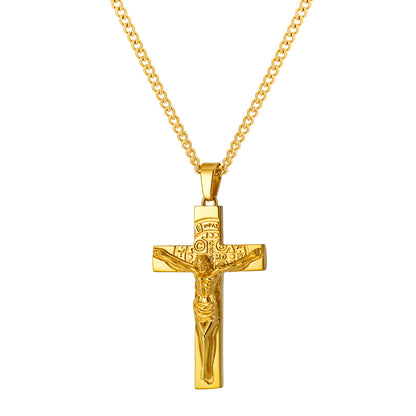 Cross Necklace for Men Women, Stainless Steel Crucifix Cross with Curb Chain Wheat Chain, Religious Faith Jewelry, Gift for Family