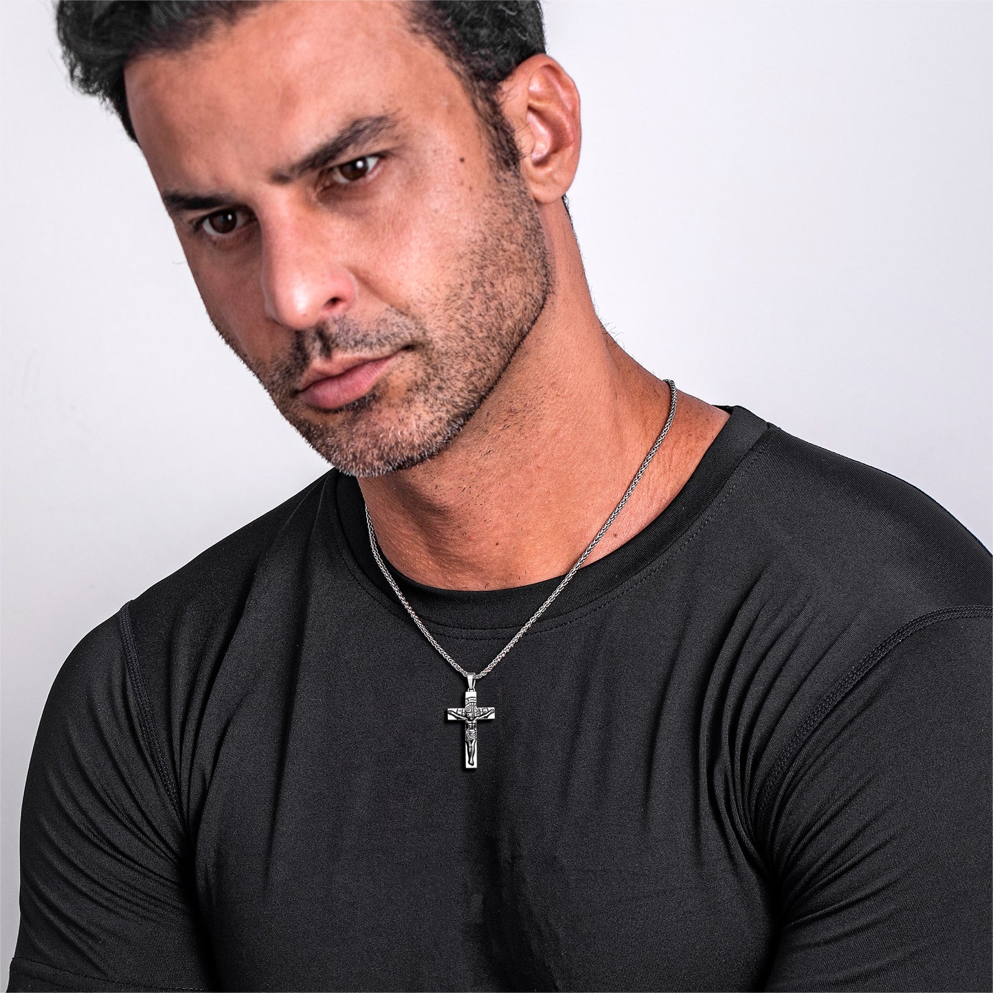 Cross Necklace for Men Women, Stainless Steel Crucifix Cross with Curb Chain Wheat Chain, Religious Faith Jewelry, Gift for Family