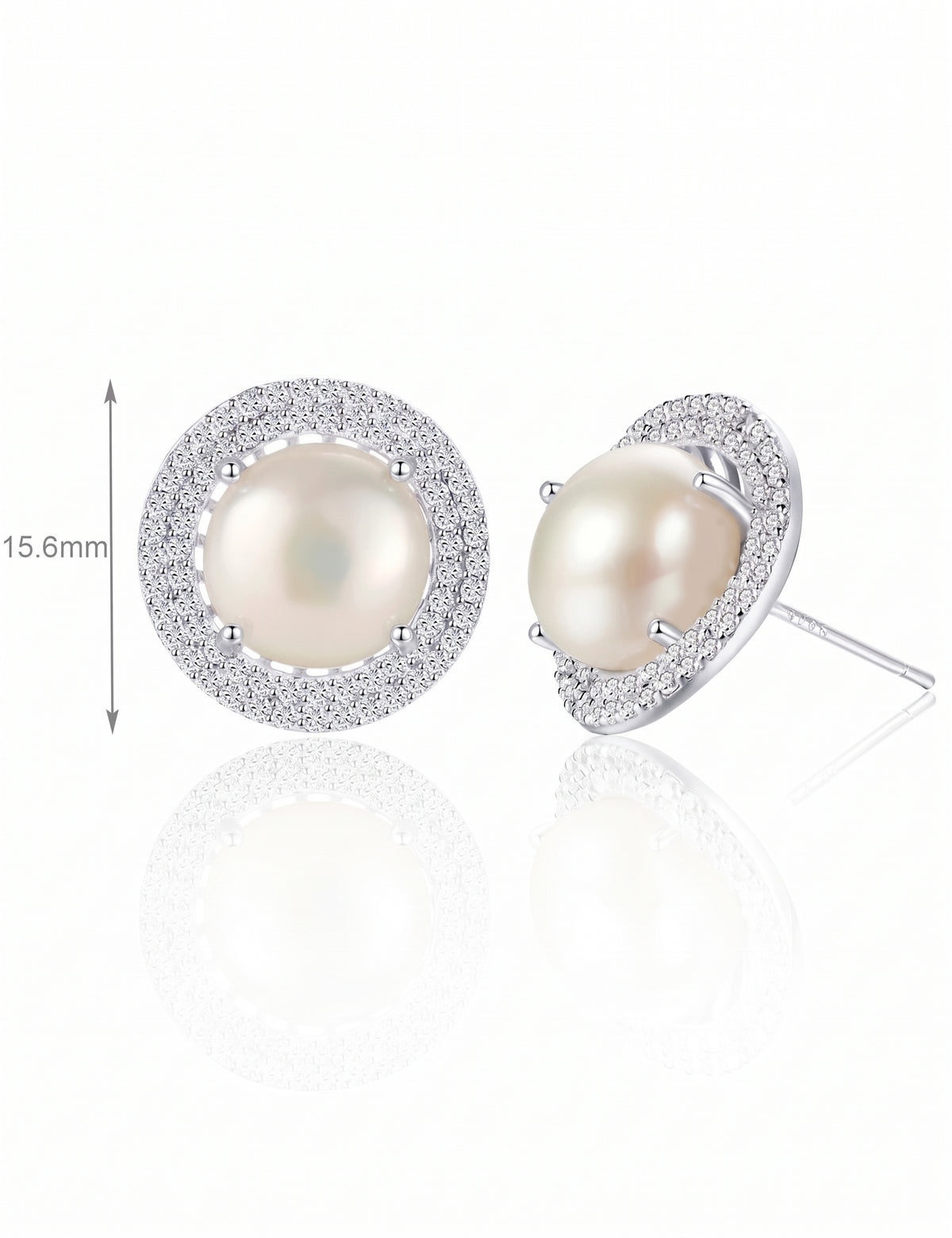 Freshwater Pearl Necklace and Earrings Set, S925 Silver Round Halo Jewelry Set for Women