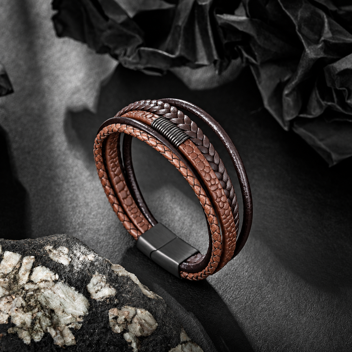 Mens Bracelet, Multi Strand Wrist Accessory, Handcrafted Knot Detail Design, Modern Style Bracelet for Men Daily Wear BHR00272