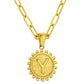 Initial Necklace for Women, Round Coin Letter Pendant, Textured Medallion Charm, Paperclip Chain Jewelry for Daily Wear