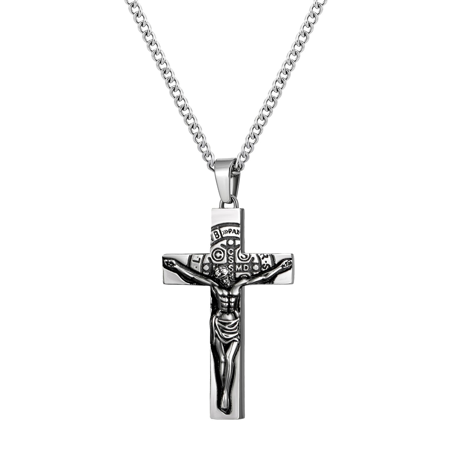 Cross Necklace for Men Women, Stainless Steel Crucifix Cross with Curb Chain Wheat Chain, Religious Faith Jewelry, Gift for Family