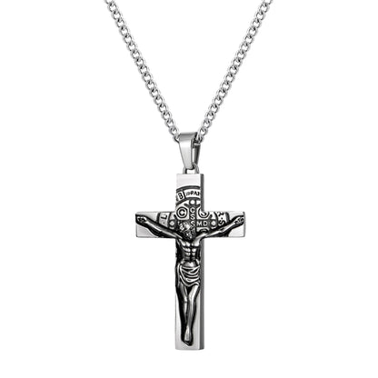 Cross Necklace for Men Women, Stainless Steel Crucifix Cross with Curb Chain Wheat Chain, Religious Faith Jewelry, Gift for Family