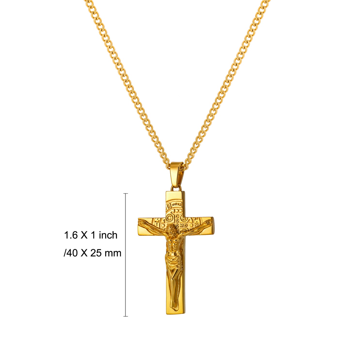 Cross Necklace for Men Women, Stainless Steel Crucifix Cross with Curb Chain Wheat Chain, Religious Faith Jewelry, Gift for Family