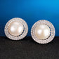 Freshwater Pearl Necklace and Earrings Set, S925 Silver Round Halo Jewelry Set for Women