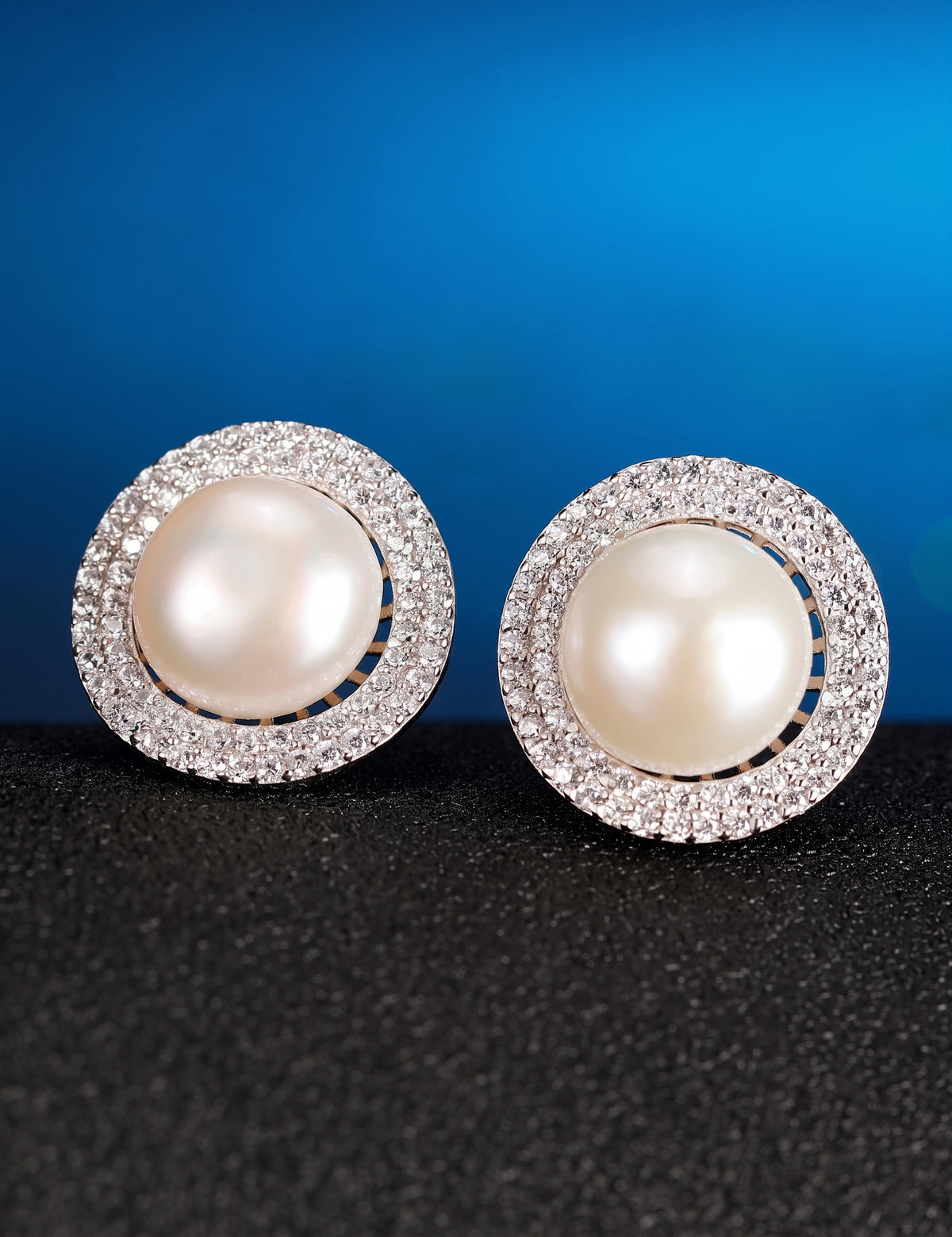 Freshwater Pearl Necklace and Earrings Set, S925 Silver Round Halo Jewelry Set for Women