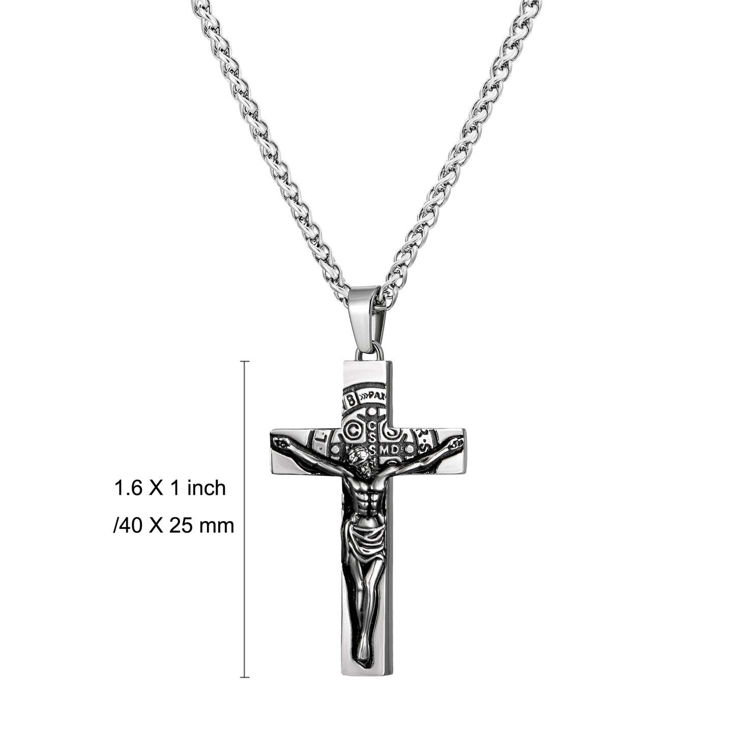 Cross Necklace for Men Women, Stainless Steel Crucifix Cross with Curb Chain Wheat Chain, Religious Faith Jewelry, Gift for Family