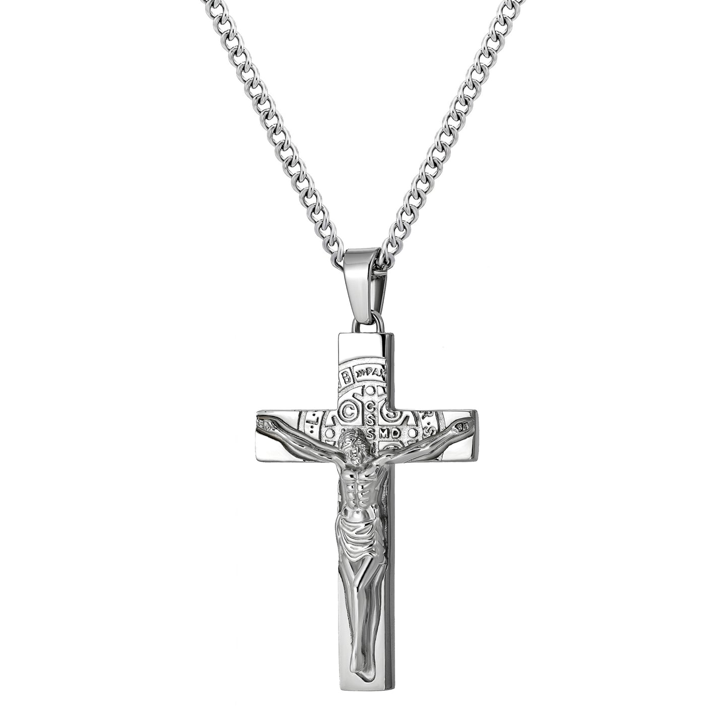 Cross Necklace for Men Women, Stainless Steel Crucifix Cross with Curb Chain Wheat Chain, Religious Faith Jewelry, Gift for Family