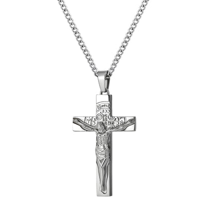 Cross Necklace for Men Women, Stainless Steel Crucifix Cross with Curb Chain Wheat Chain, Religious Faith Jewelry, Gift for Family