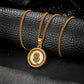 Antique Gold Rose Pendant Necklace Curb Chain N01555