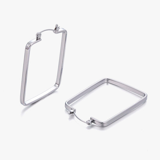 Geometric Square Hoop Earrings for Women, Stainless Steel Minimalist Rectangle Earrings, Modern Everyday Jewelry for Stylish Outfits