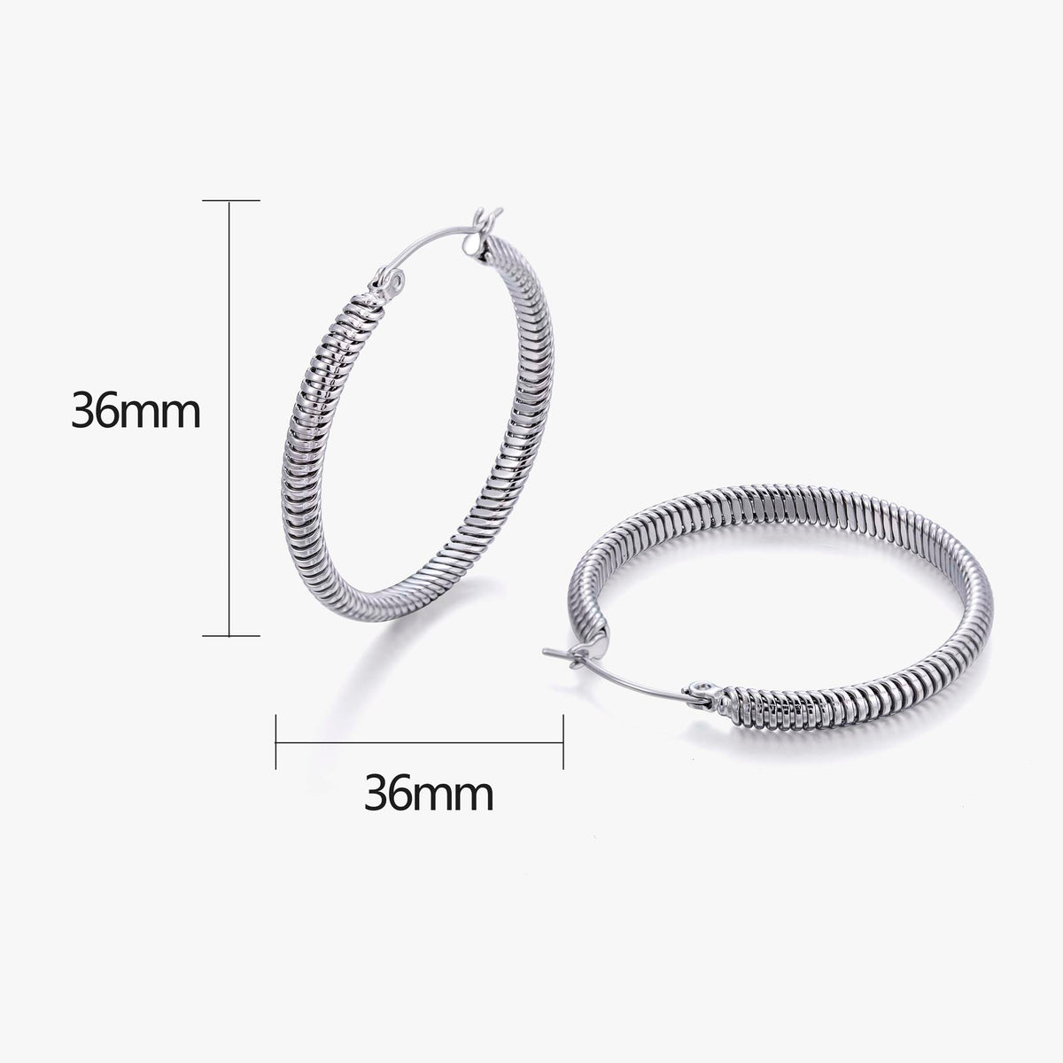 Stainless Steel Hoop Earrings for Women, Spiral Textured Silver Earrings, Ribbed Geometric Round Jewelry Accessories for Daily Wear