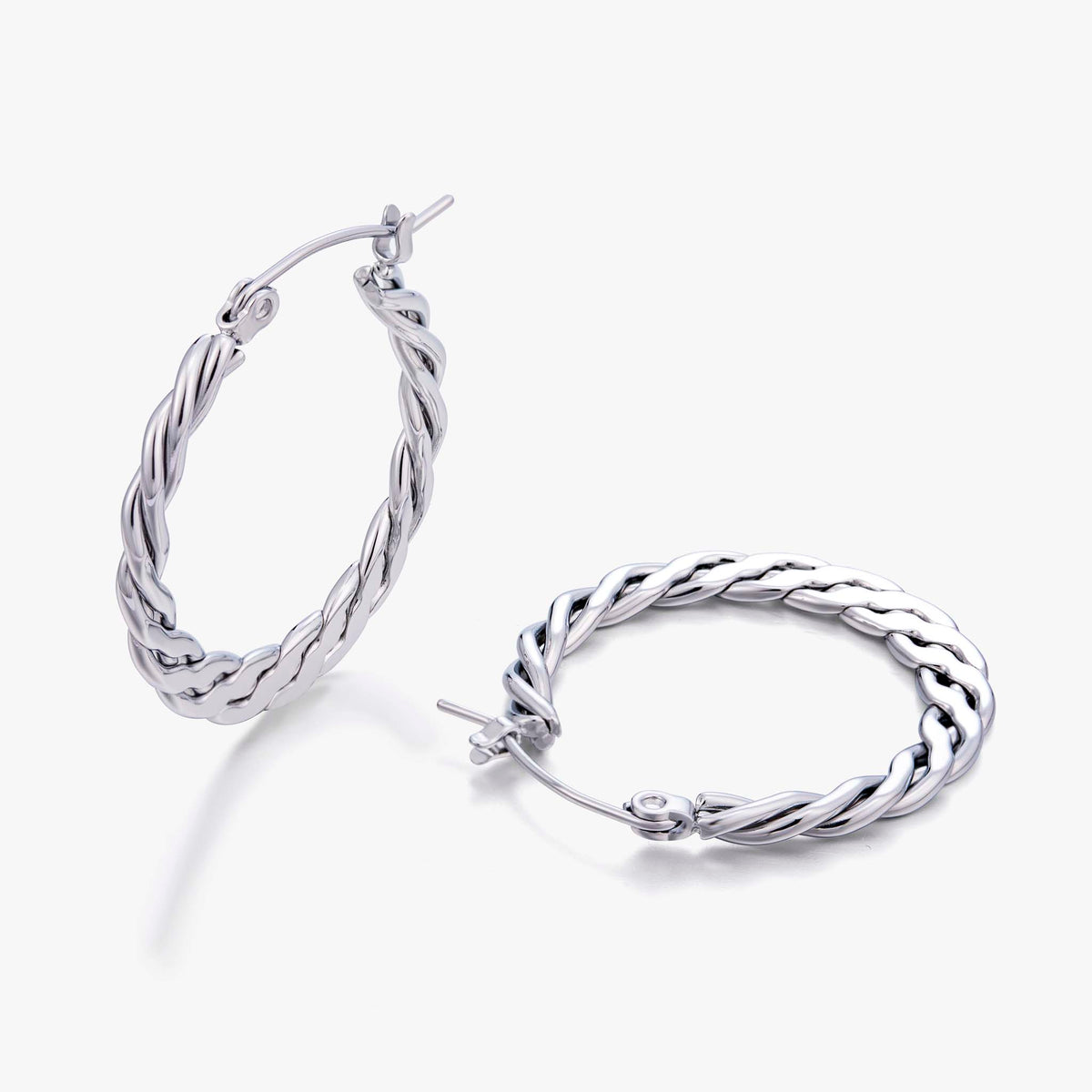 Stainless Steel Hoop Earrings for Women, Twisted Geometric Round Hoop Earrings with Minimalist Metal Design, Modern Fashion Jewelry for Everyday Wear