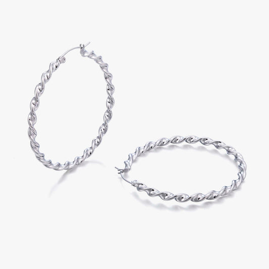 Stainless Steel Twisted Hoop Earrings for Women, Spiral Geometric Round Earrings with Modern Minimalist Design, Large Circle Fashion Jewelry