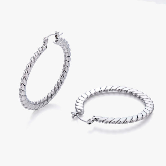 Twisted Hoop Earrings for Women, Geometric Round Earrings, Ribbed Spiral Jewelry Pair for Daily and Occasion Wear