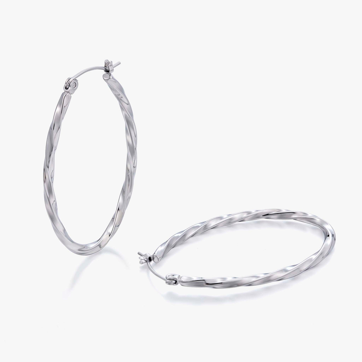 Twisted Oval Hoop Earrings for Women, Geometric Textured Earrings, Polished Jewelry Pair for Daily and Occasion Wear