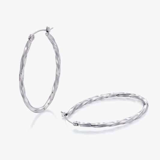Twisted Oval Hoop Earrings for Women, Geometric Textured Earrings, Polished Jewelry Pair for Daily and Occasion Wear