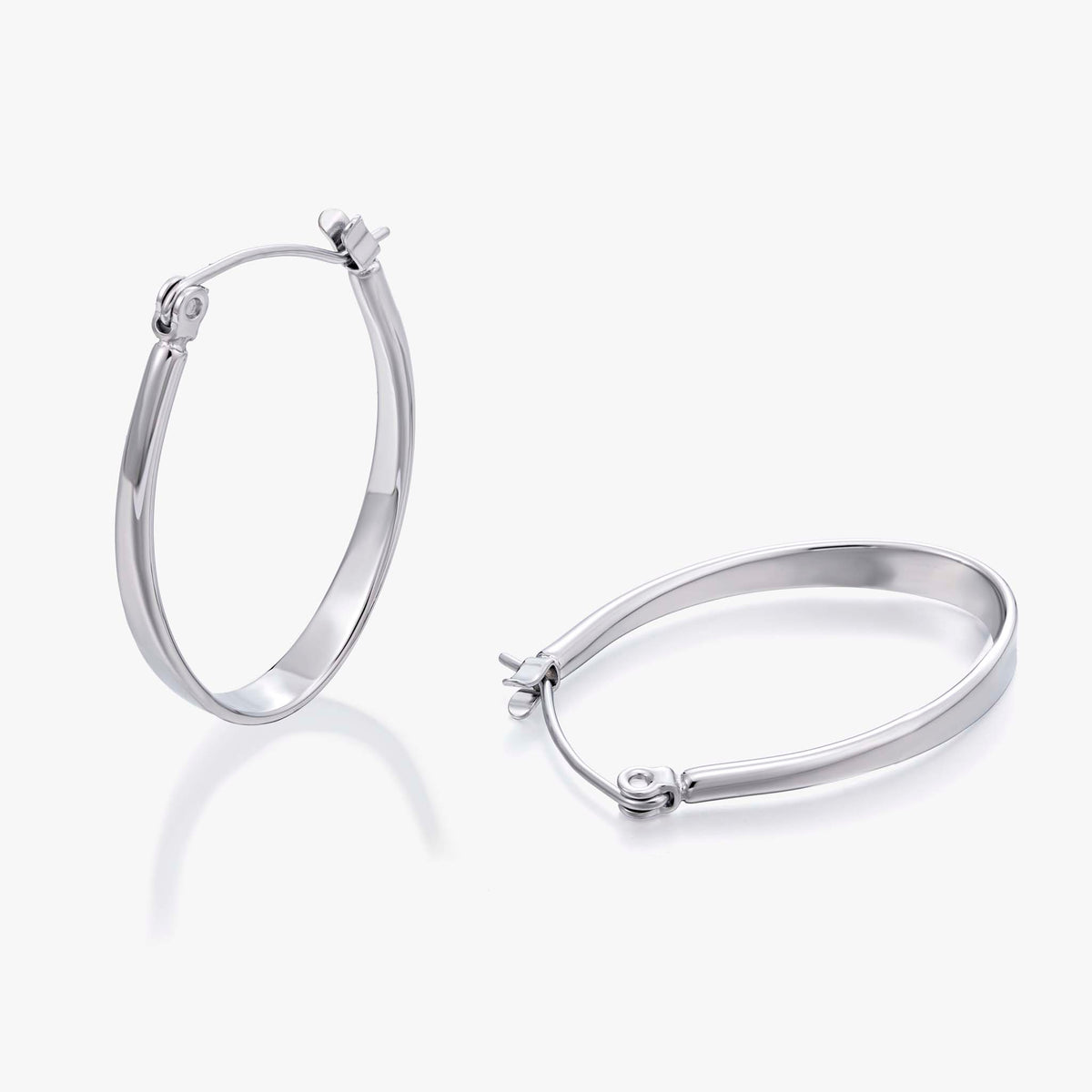 Oval Hoop Earrings for Women, Geometric Flat Hoop Earrings, Polished Modern Jewelry Pair for Daily and Office Wear
