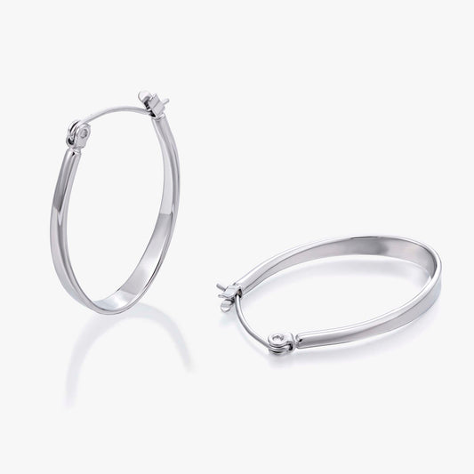 Oval Hoop Earrings for Women, Geometric Flat Hoop Earrings, Polished Modern Jewelry Pair for Daily and Office Wear